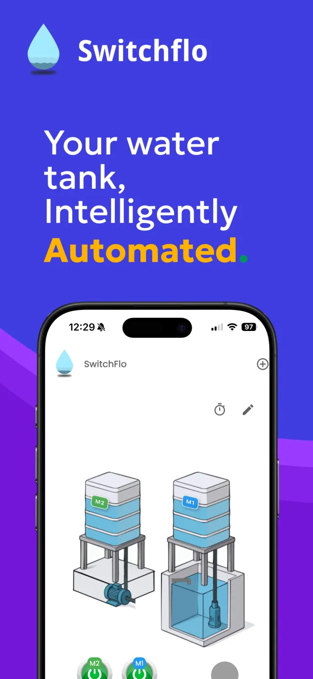 SwitchFlo app showing live tank levels