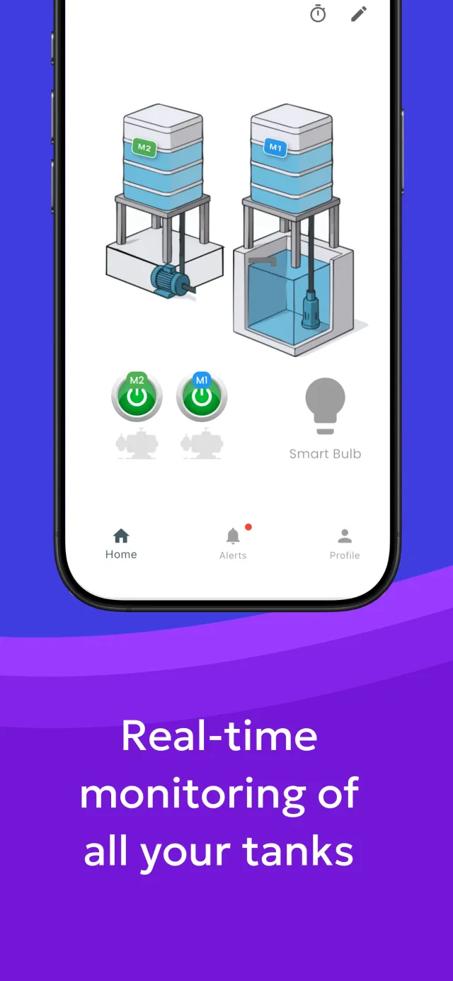 SwitchFlo app showing motor status with the reason for every action