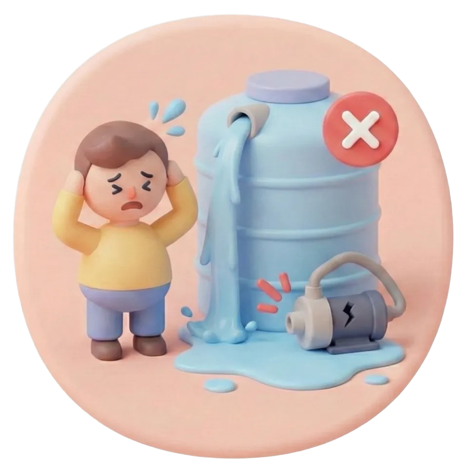 Stressed homeowner managing water manually
